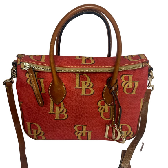 Dooney & Bourke Red Monogram Two-Way Bag w/ Charms & Dust Bag